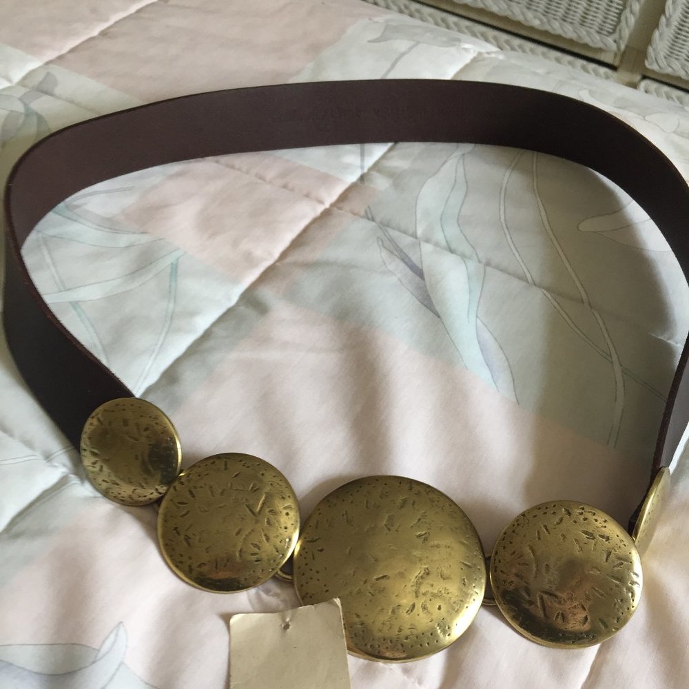 Coldwater Creek Brown Leather Distressed Medallion Sling Belt - M